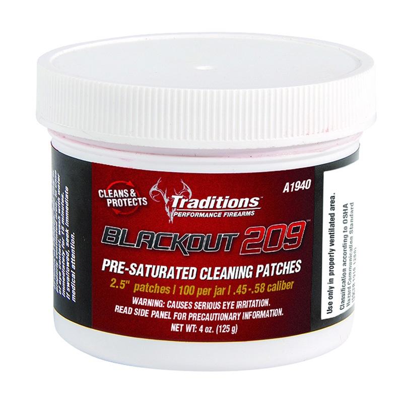 Traditions Performance Firearms Traditions BlackOut 209 Pre-Saturated Cleaning Patches 100/Jar 2.5" DIa .45 - .58 cal