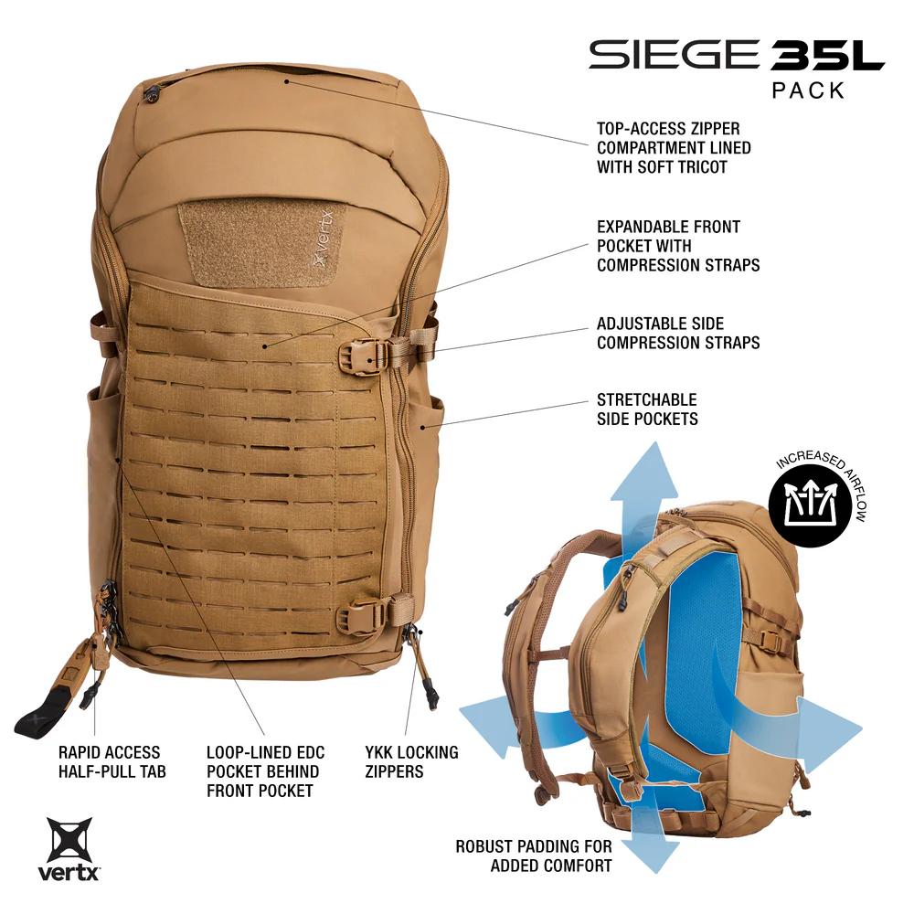 VertX Siege 35L Tactical Backpack Wolf Grey VertX Siege 35L Tactical Backpack Wolf Grey